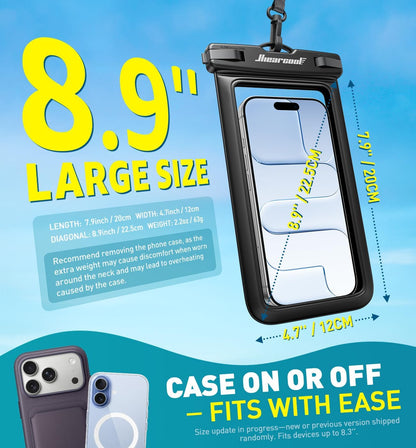 Waterproof Phone Pouch, Waterproof Phone Case for Iphone 15 14 13 12 Pro Max XS Samsung, IPX8 Cellphone Dry Bag Beach Essentials 2Pack-8.3"